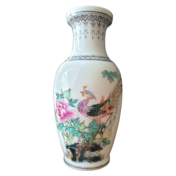 Vintage Chinese Zhongguo Jingdezhen Zhi Porcelain Peacock Phoenix Vase - Picture 1 of 6